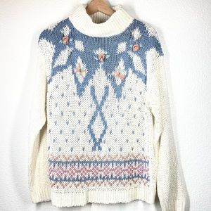 Vintage 80s Knit Sweater Grandma Cottagecore Medium hand knit Floral colterbay